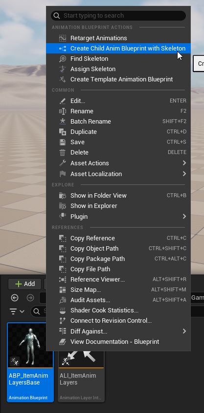 Create a child Animation Blueprint from a shipped Motion asset