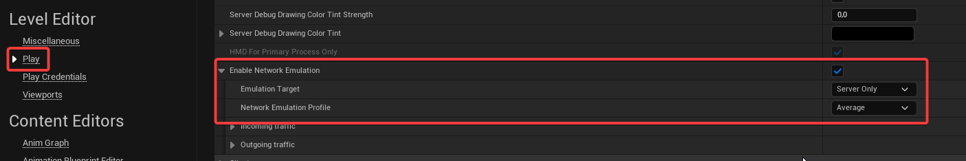 Network emulation editor preference